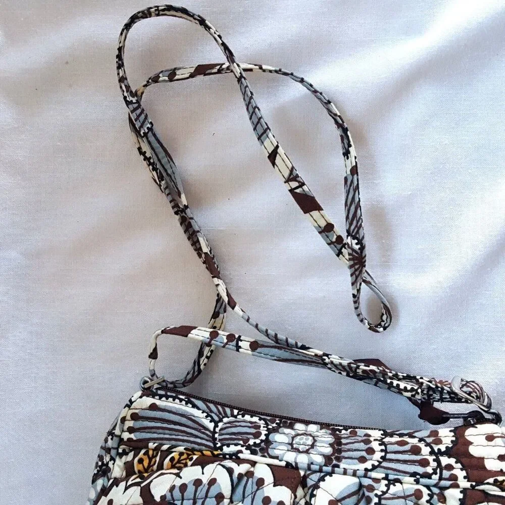 Vera Bradley Slate Blooms Frannie Hobo Tote Brown Blue Bag Purse Handbag